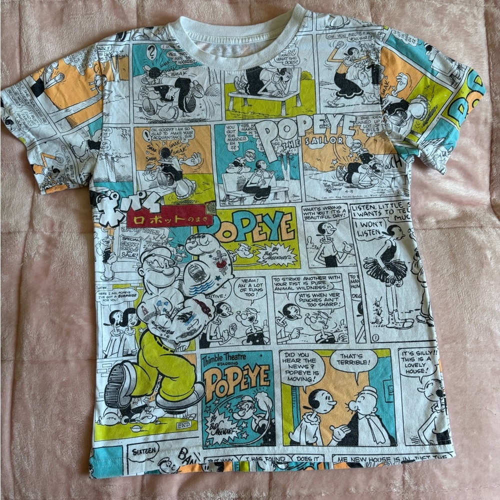 Popeye Comic Strip All Over Print Graphic Tee Size Medium